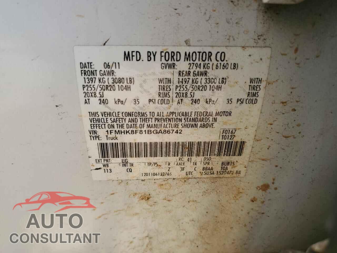 FORD EXPLORER 2011 - 1FMHK8F81BGA86742