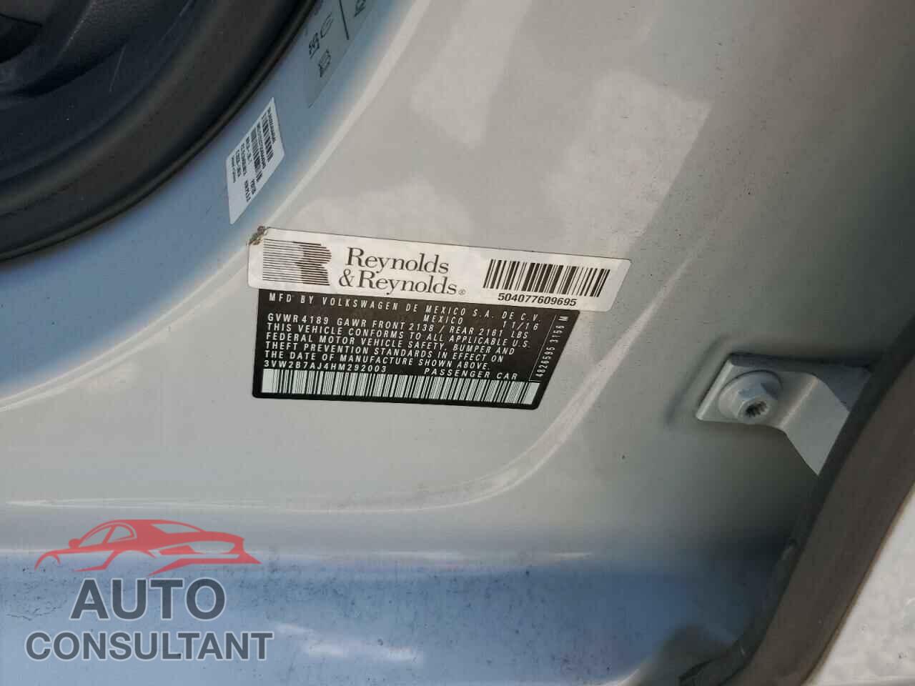 VOLKSWAGEN JETTA 2017 - 3VW2B7AJ4HM292003