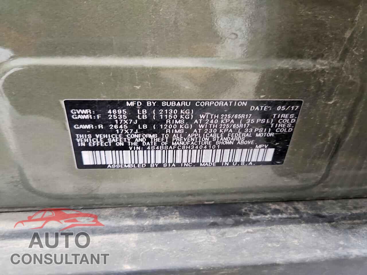 SUBARU OUTBACK 2017 - 4S4BSAFC8H3404101