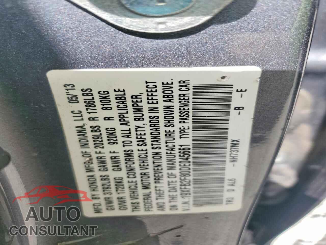 HONDA CIVIC 2013 - 19XFB2F80DE045661