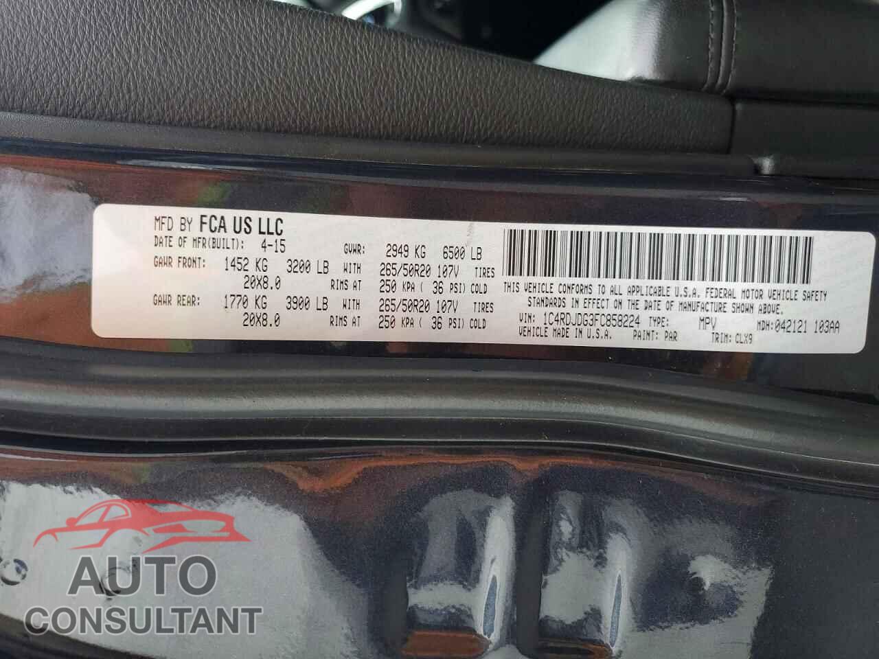 DODGE DURANGO 2015 - 1C4RDJDG3FC858224