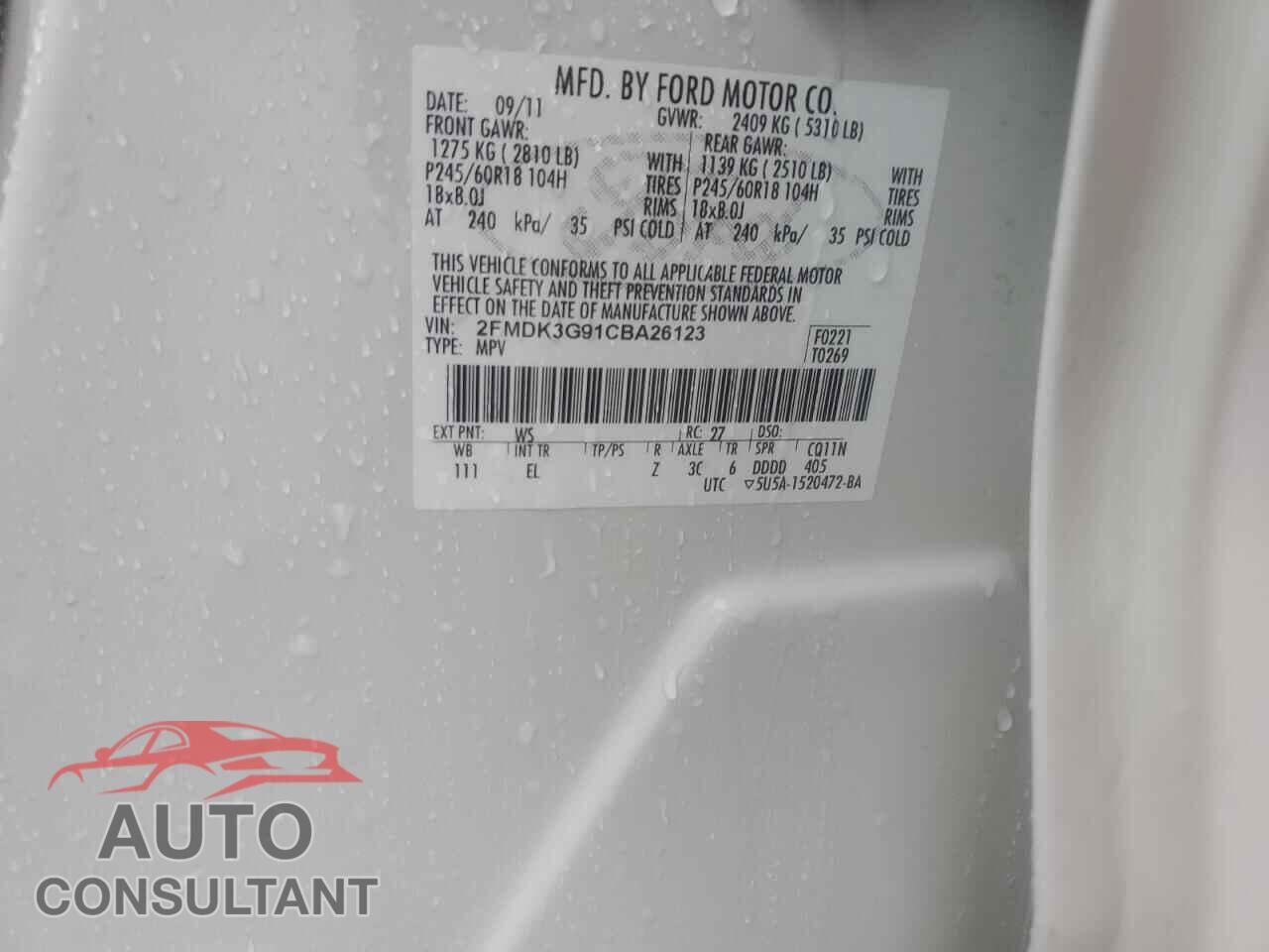 FORD EDGE 2012 - 2FMDK3G91CBA26123