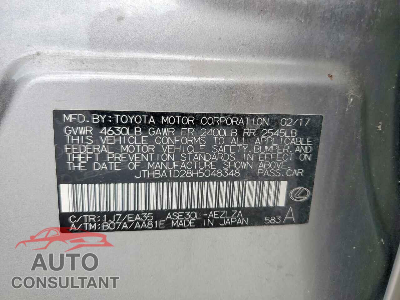LEXUS IS 2017 - JTHBA1D28H5048348