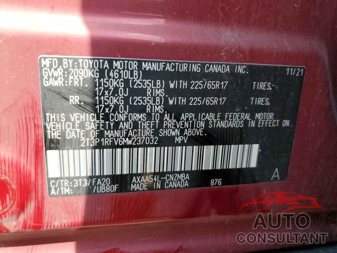 TOYOTA RAV4 2021 - 2T3P1RFV6MW237032