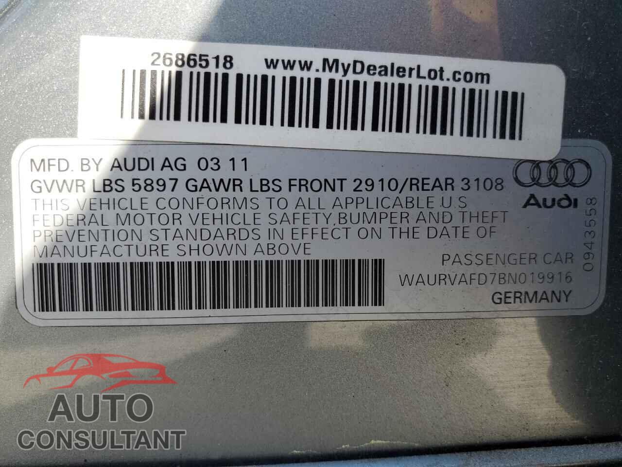 AUDI A8 2011 - WAURVAFD7BN019916