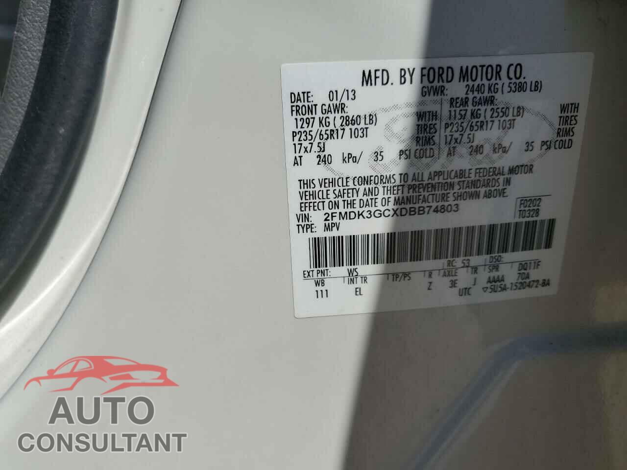 FORD EDGE 2013 - 2FMDK3GCXDBB74803