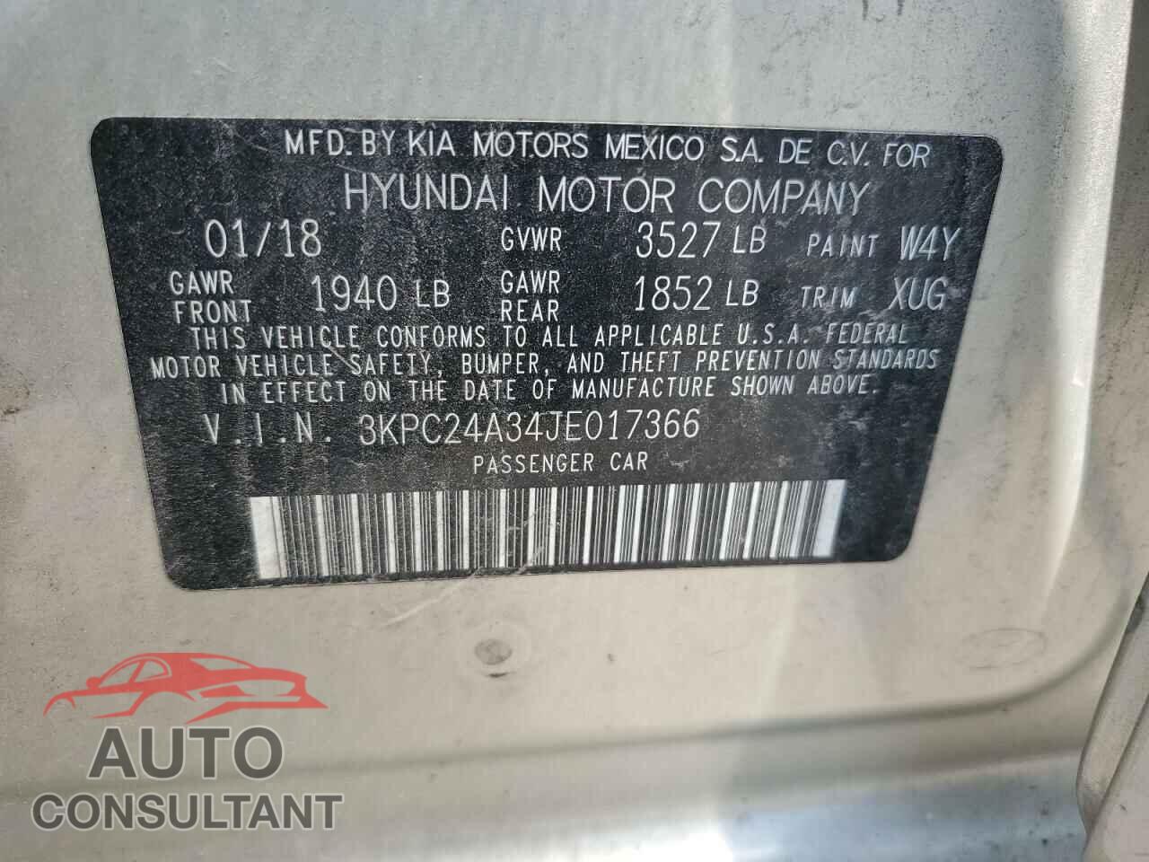 HYUNDAI ACCENT 2018 - 3KPC24A34JE017366