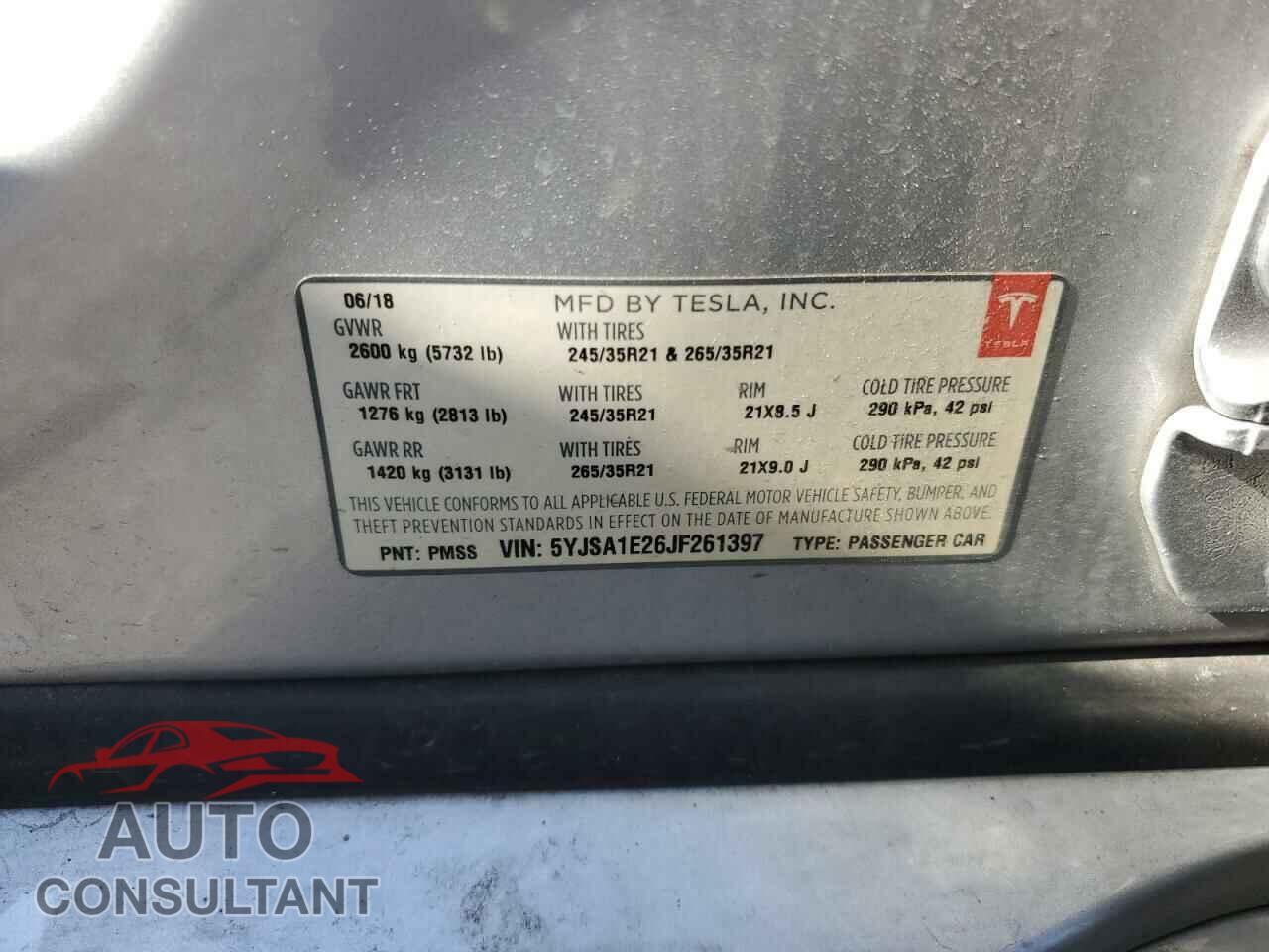 TESLA MODEL S 2018 - 5YJSA1E26JF261397