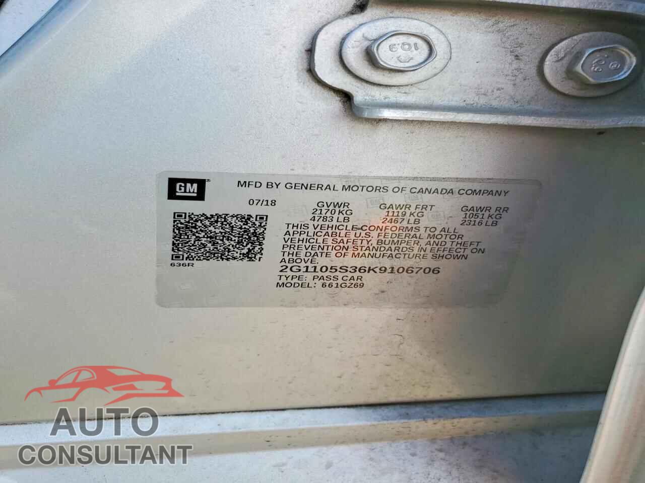 CHEVROLET IMPALA 2019 - 2G1105S36K9106706