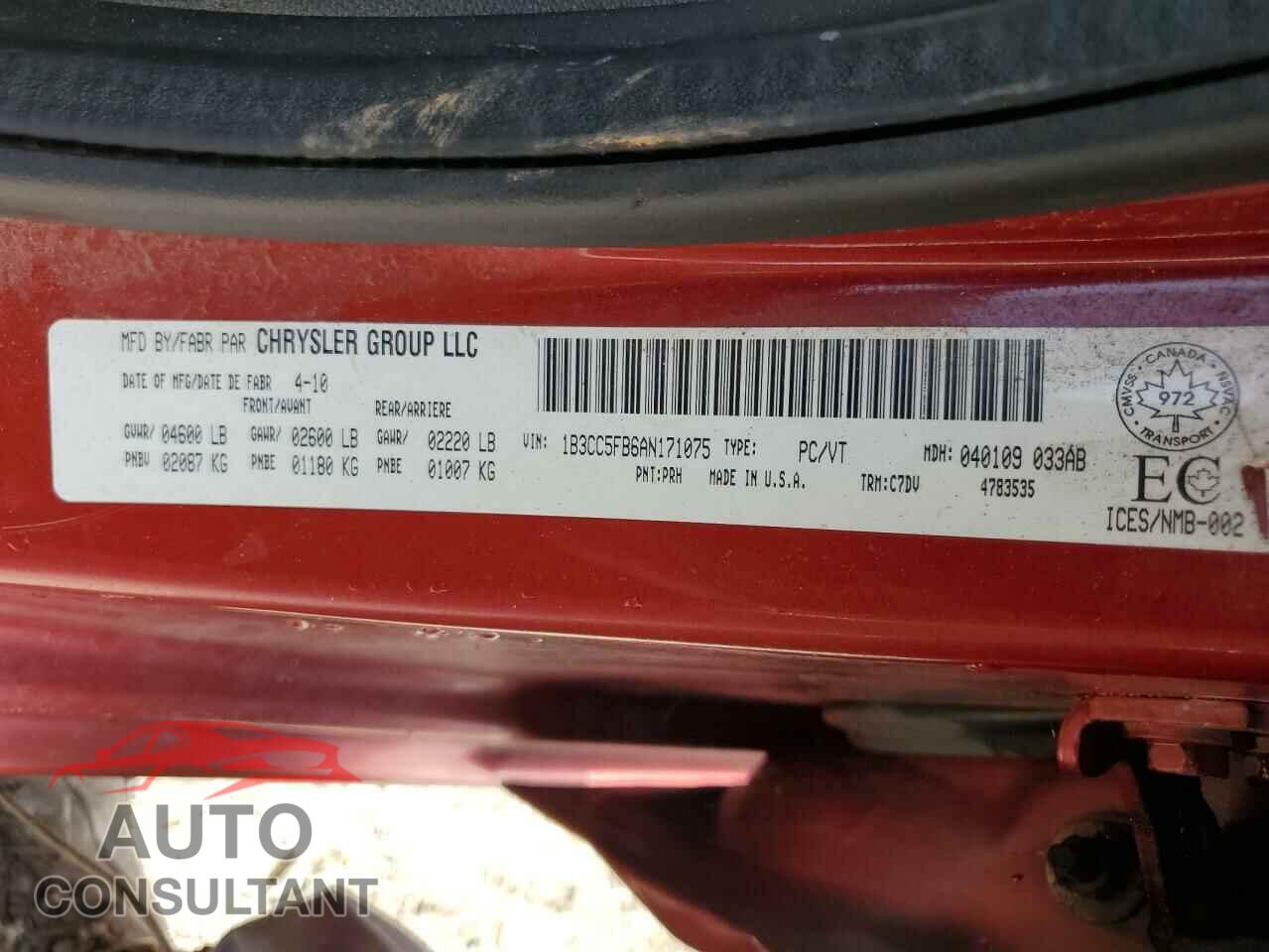DODGE AVENGER 2010 - 1B3CC5FB6AN171075