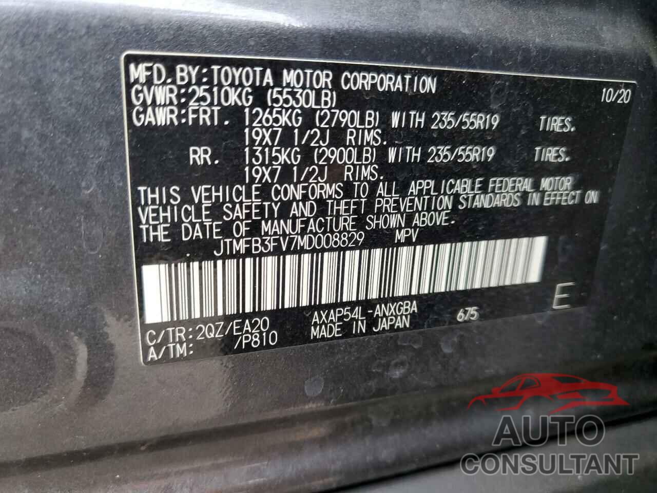 TOYOTA RAV4 2021 - JTMFB3FV7MD008829
