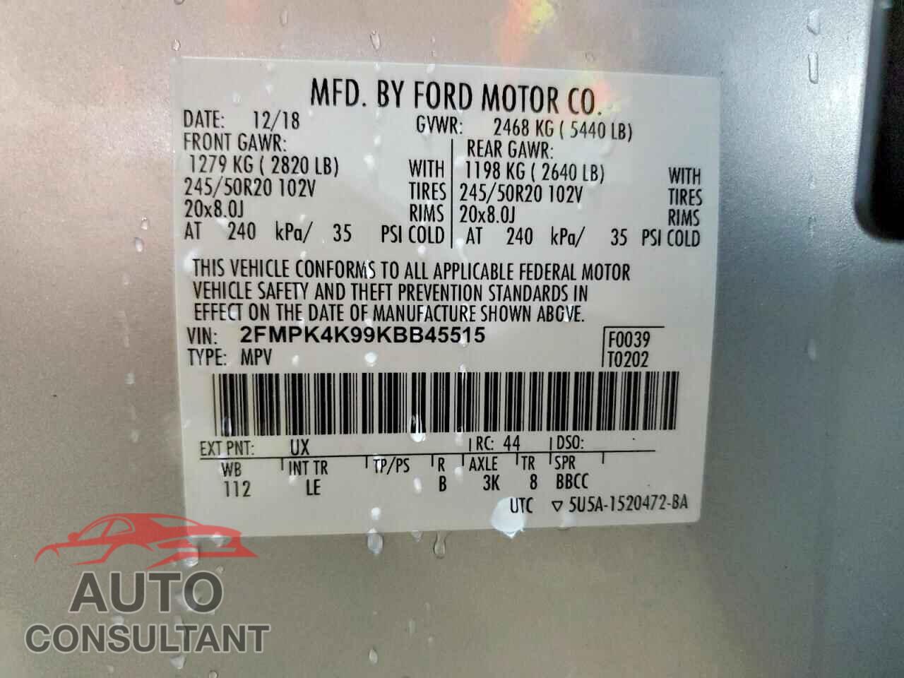 FORD EDGE 2019 - 2FMPK4K99KBB45515