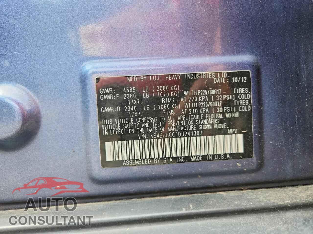 SUBARU OUTBACK 2013 - 4S4BRBCC1D3241307