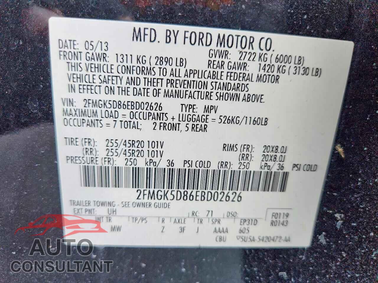 FORD FLEX 2014 - 2FMGK5D86EBD02626