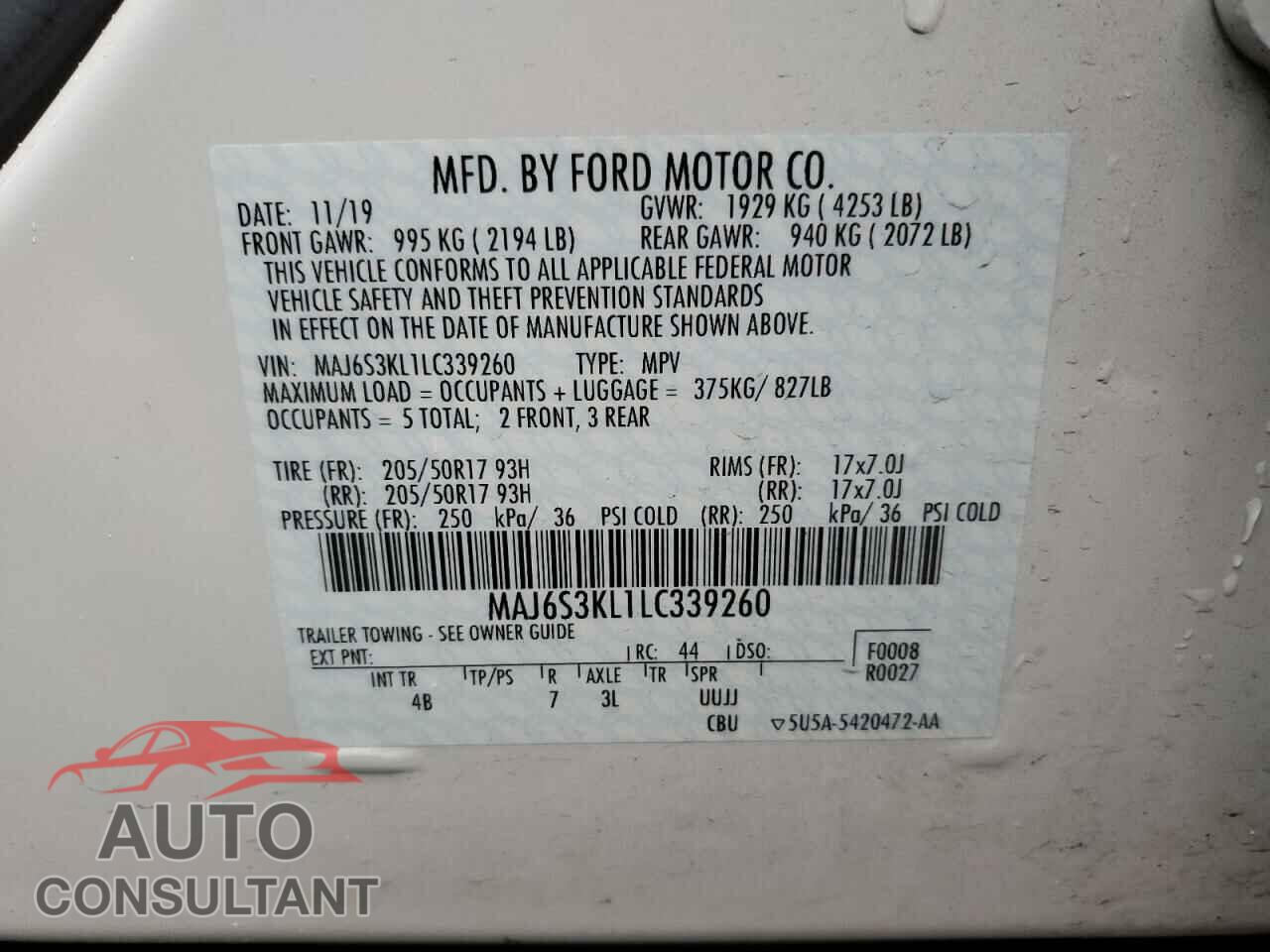 FORD ECOSPORT 2020 - MAJ6S3KL1LC339260