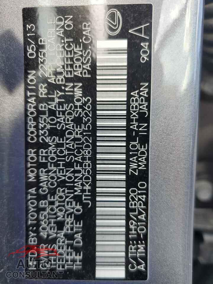 LEXUS CT 200 2013 - JTHKD5BH8D2153263