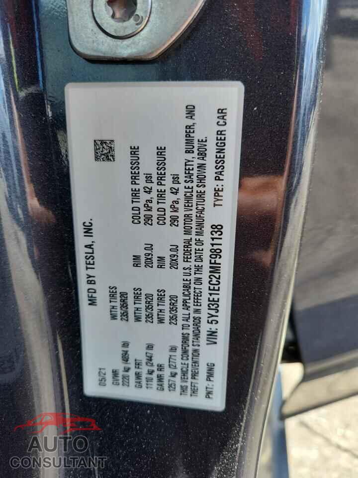 TESLA MODEL 3 2021 - 5YJ3E1EC2MF981138