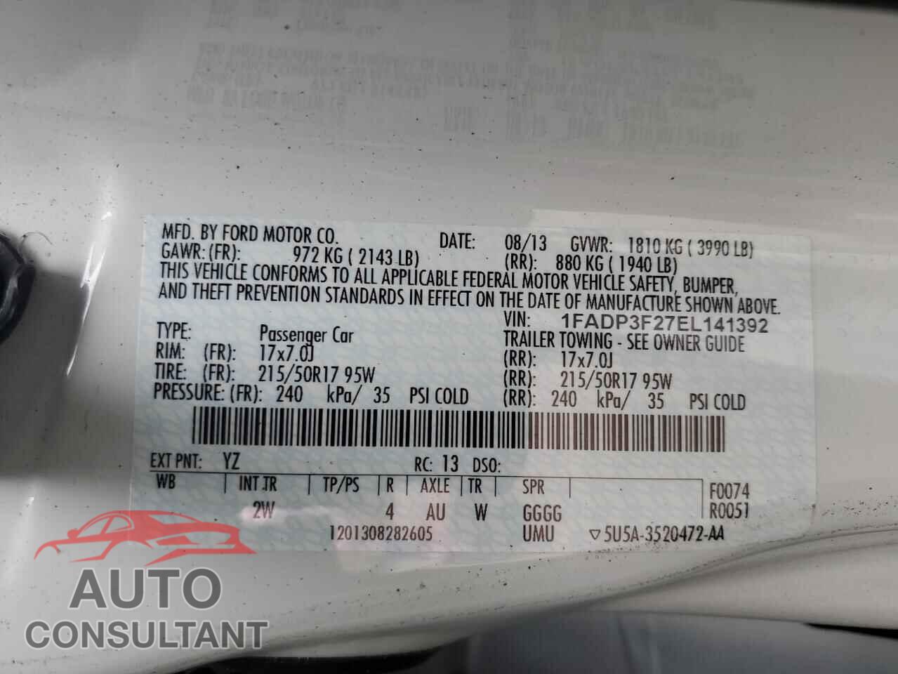 FORD FOCUS 2014 - 1FADP3F27EL141392