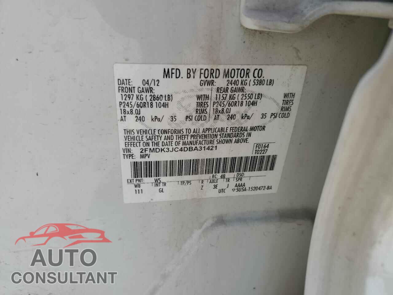 FORD EDGE 2013 - 2FMDK3JC4DBA31421