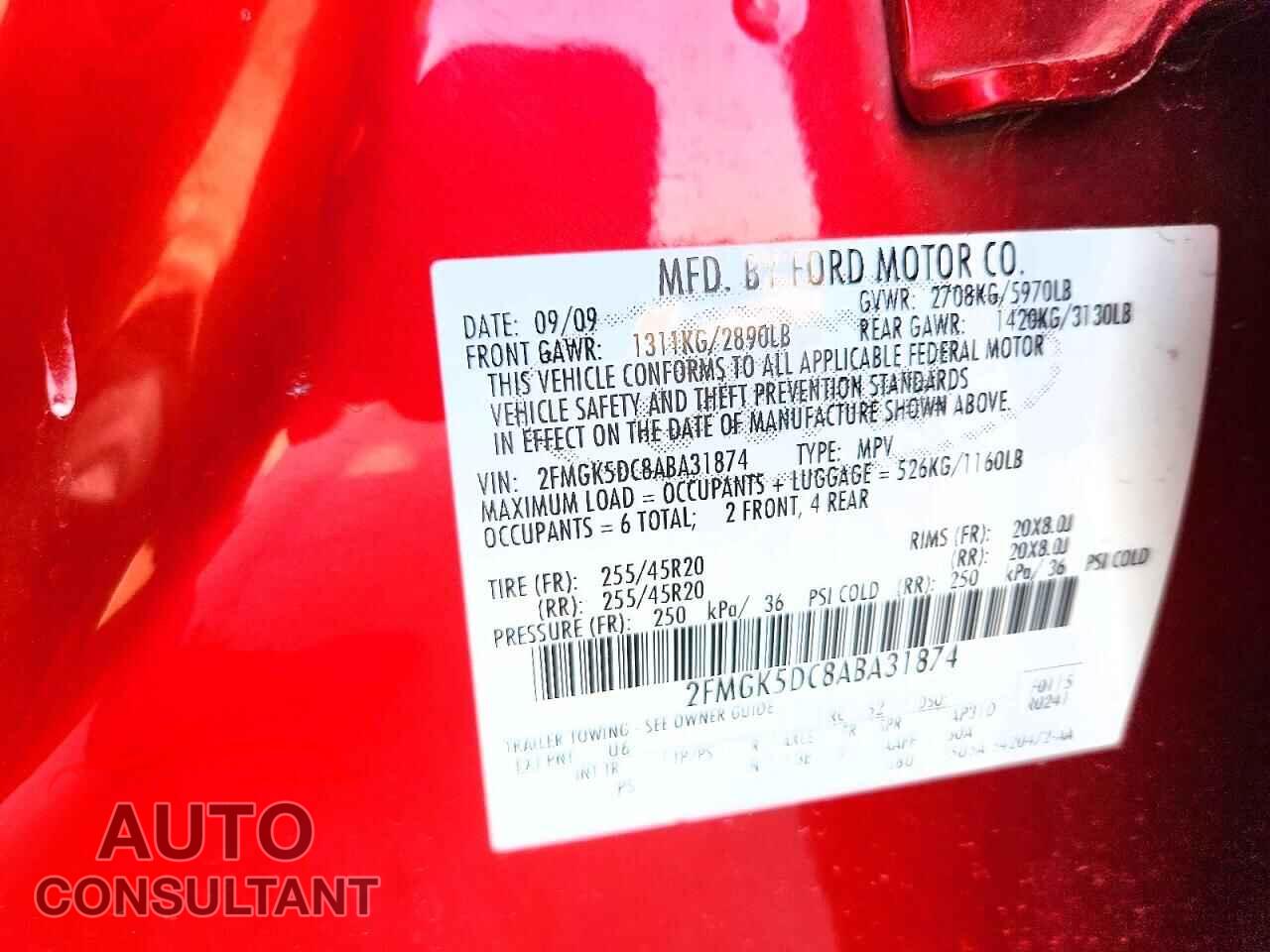 FORD FLEX 2010 - 2FMGK5DC8ABA31874