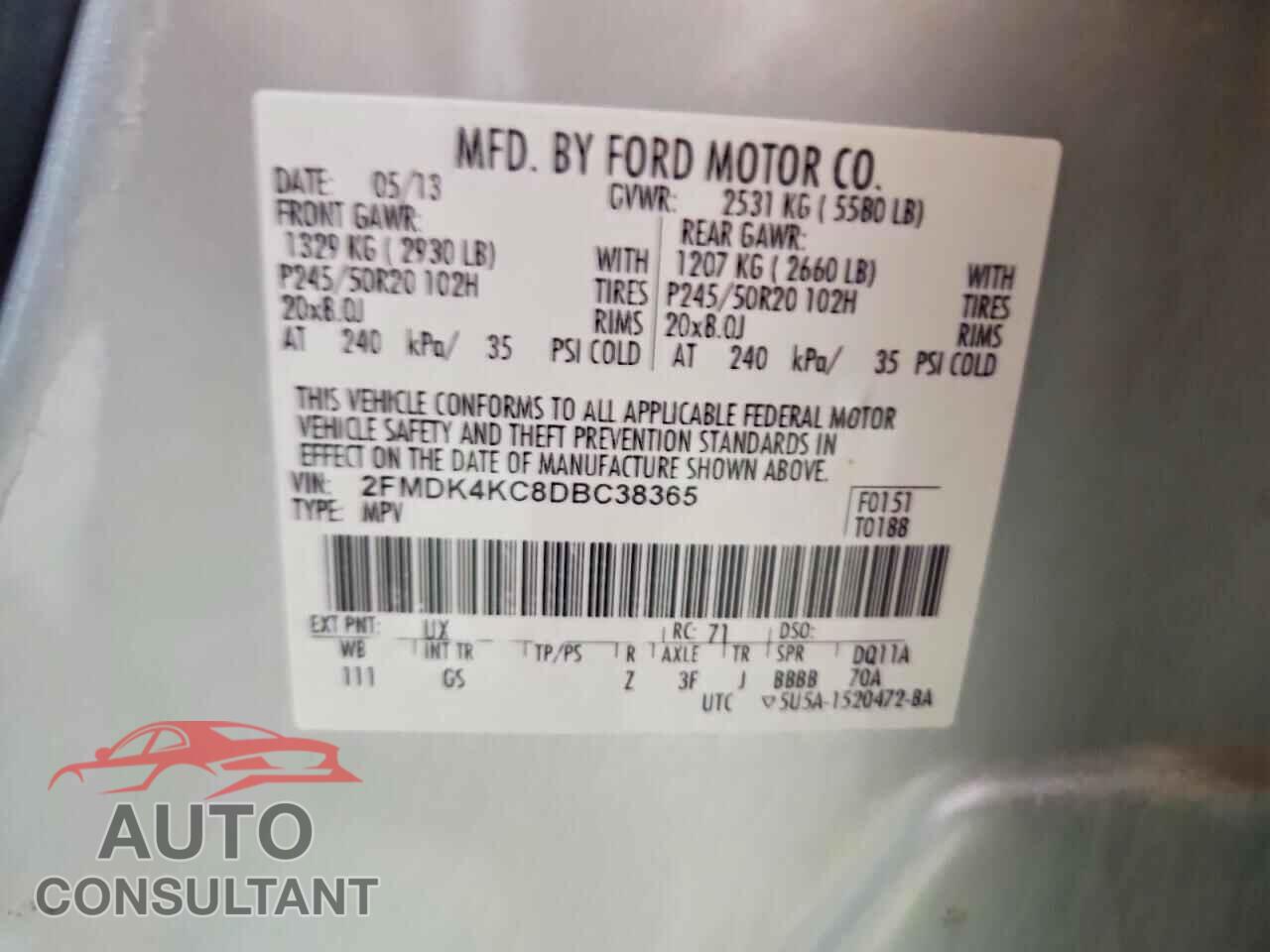 FORD EDGE 2013 - 2FMDK4KC8DBC38365
