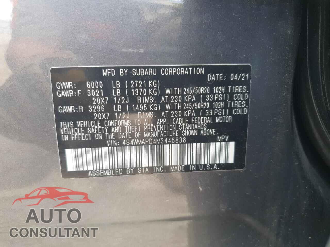 SUBARU ASCENT 2021 - 4S4WMAPD4M3445838