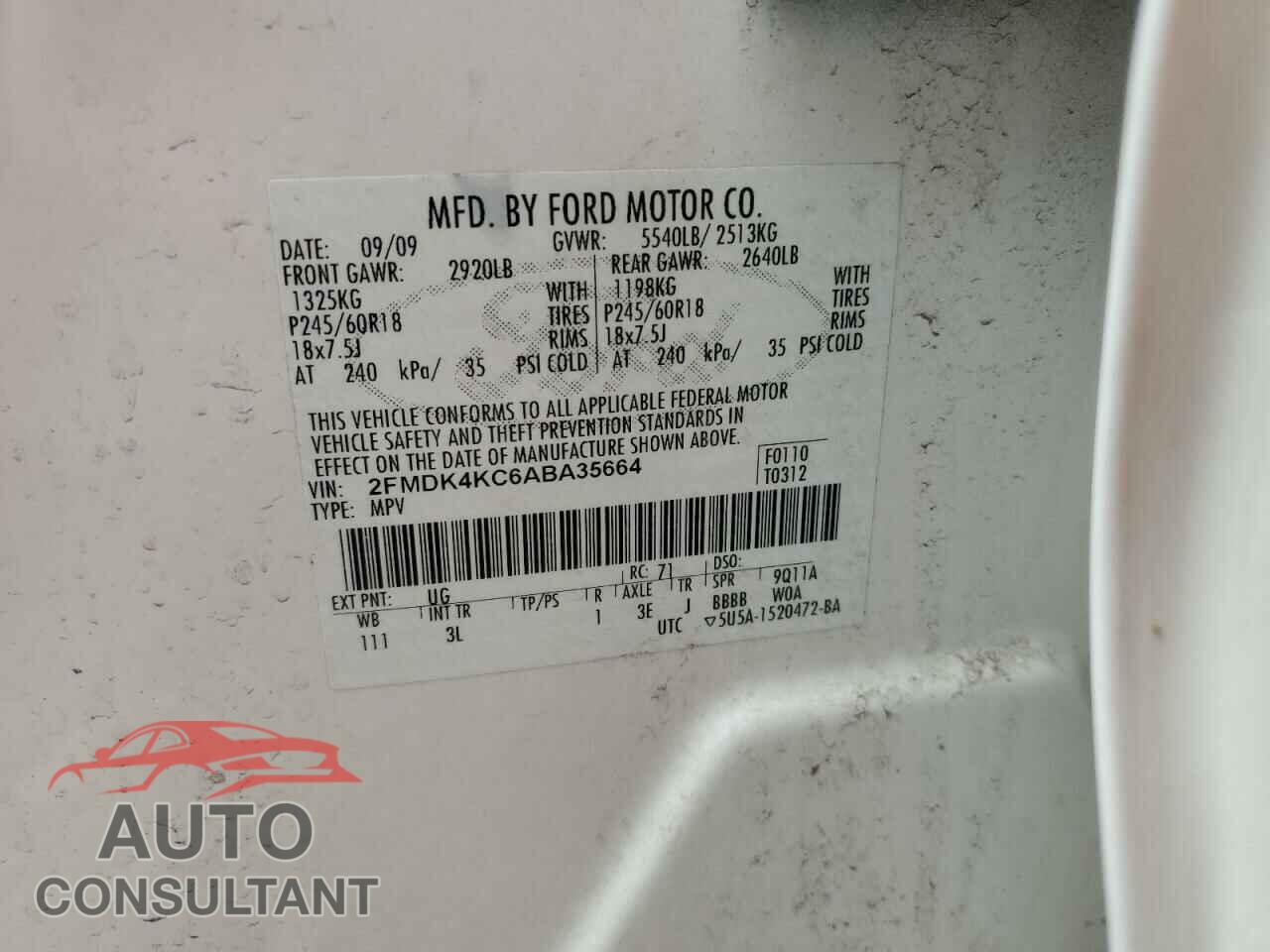 FORD EDGE 2010 - 2FMDK4KC6ABA35664