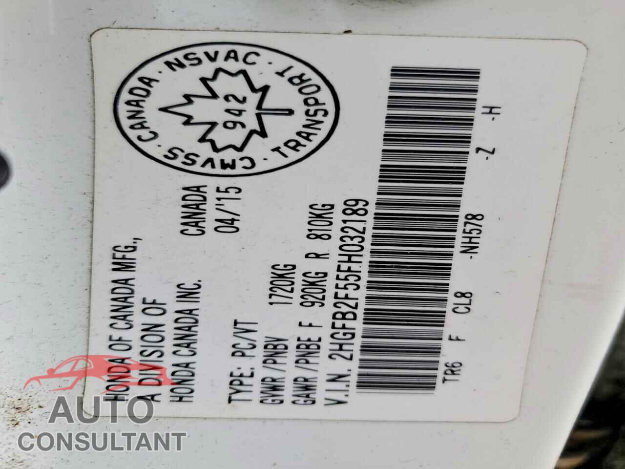 HONDA CIVIC 2015 - 2HGFB2F55FH032189