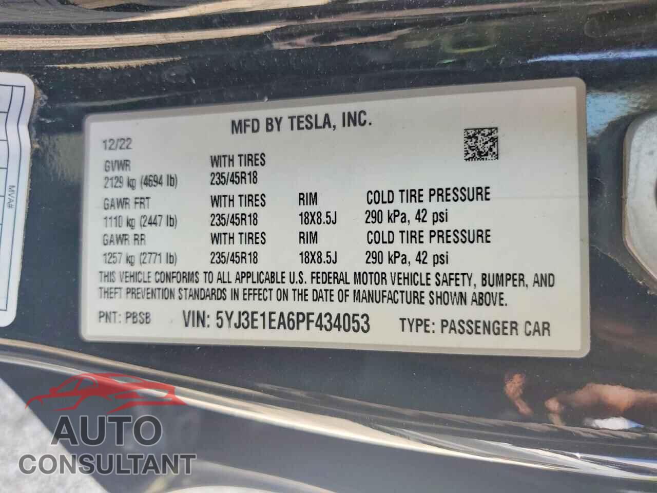 TESLA MODEL 3 2023 - 5YJ3E1EA6PF434053