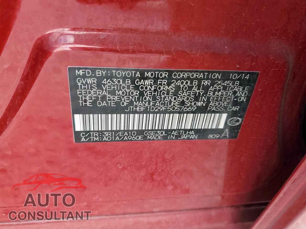 LEXUS IS 2015 - JTHBF1D29F5057669