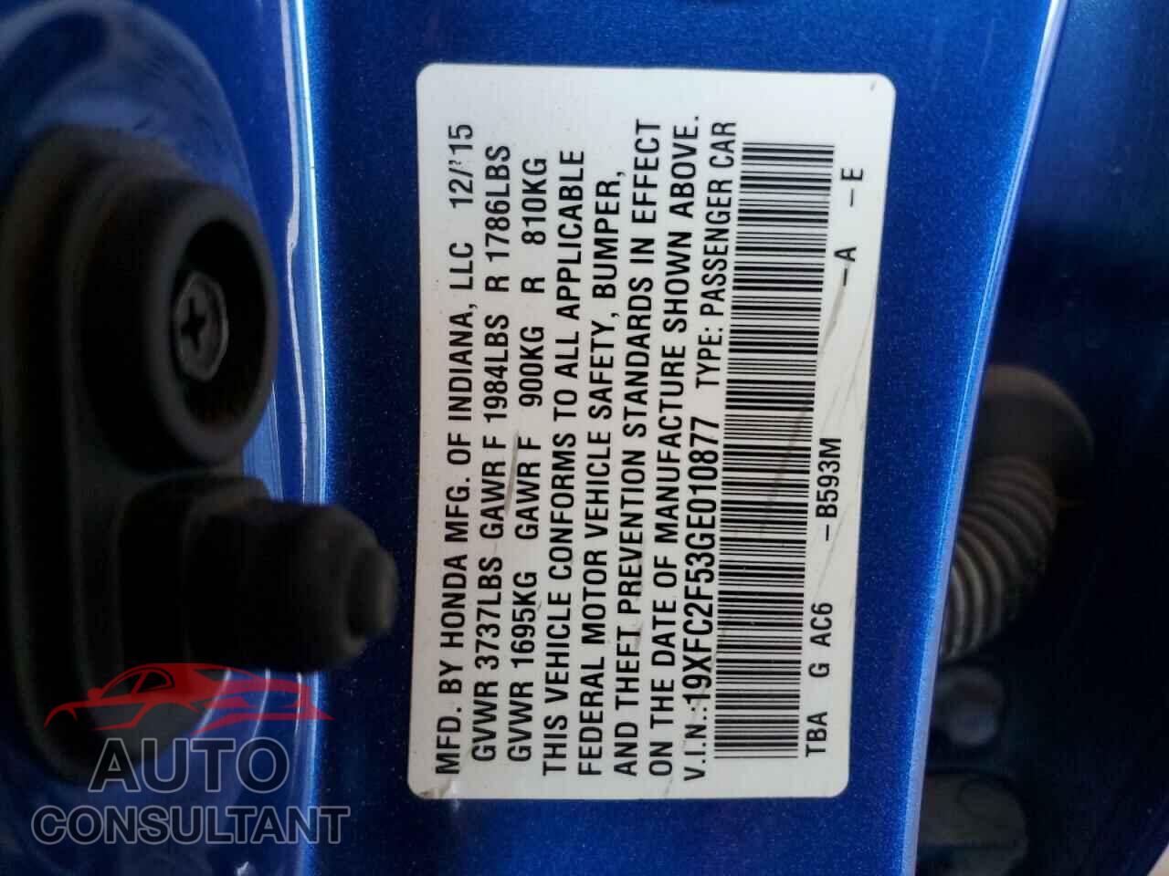 HONDA CIVIC 2016 - 19XFC2F53GE010877