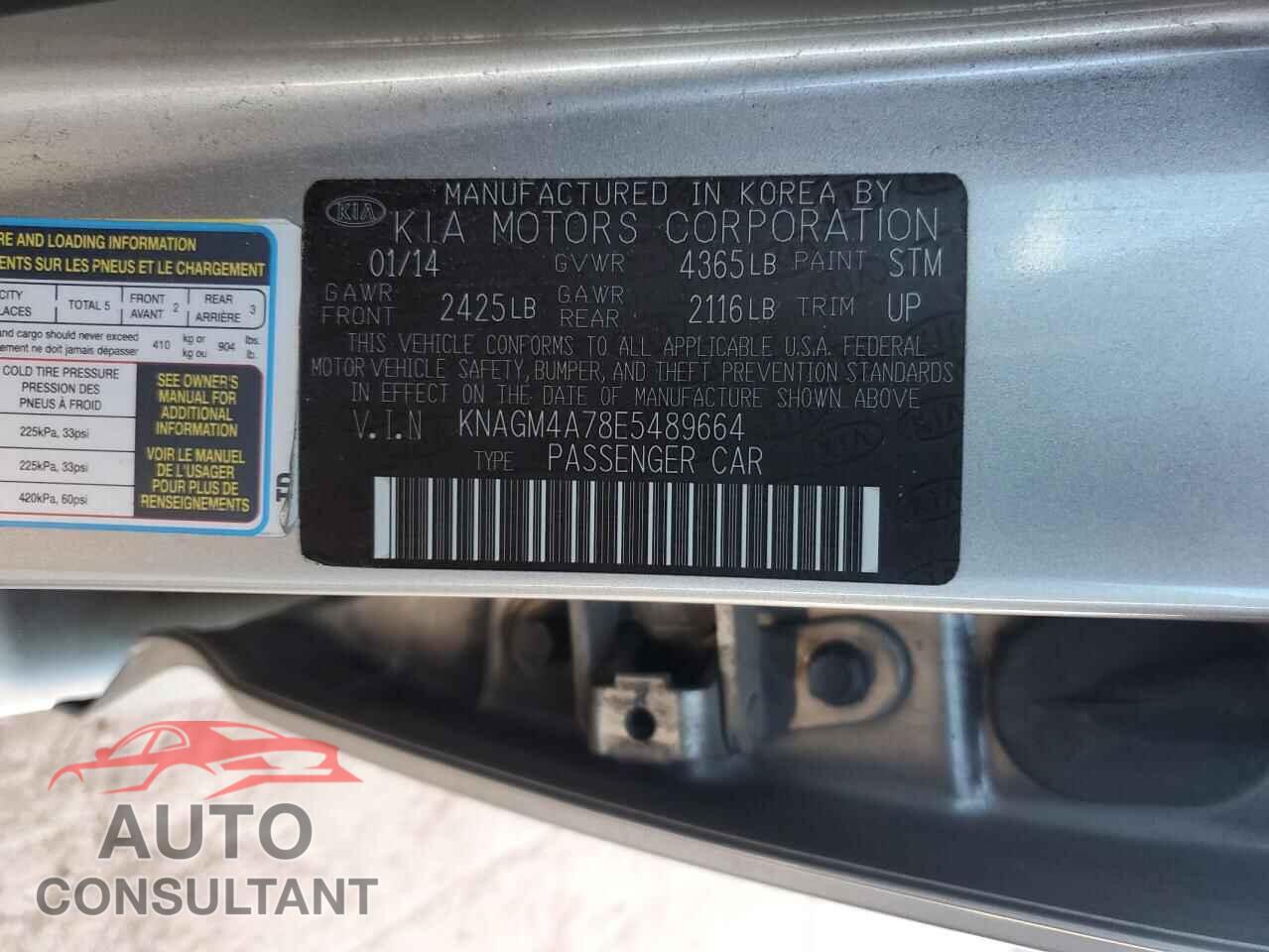 KIA OPTIMA 2014 - KNAGM4A78E5489664