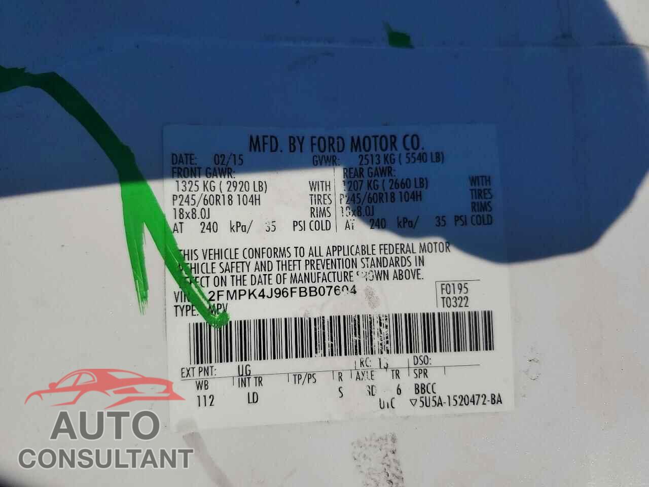 FORD EDGE 2015 - 2FMPK4J96FBB07604