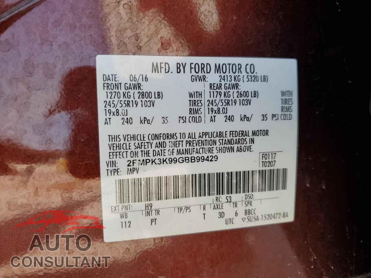 FORD EDGE 2016 - 2FMPK3K99GBB99429