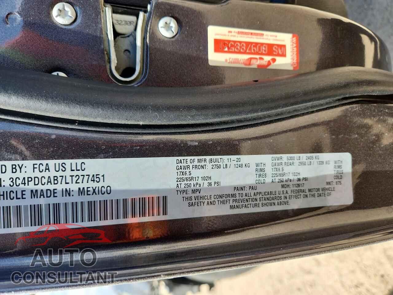 DODGE JOURNEY 2020 - 3C4PDCAB7LT277451