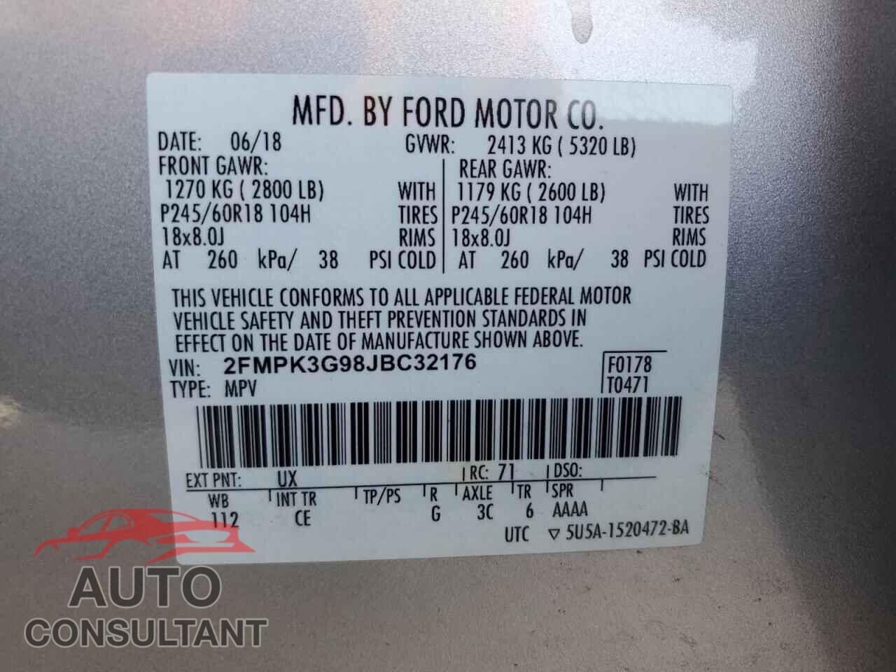 FORD EDGE 2018 - 2FMPK3G98JBC32176