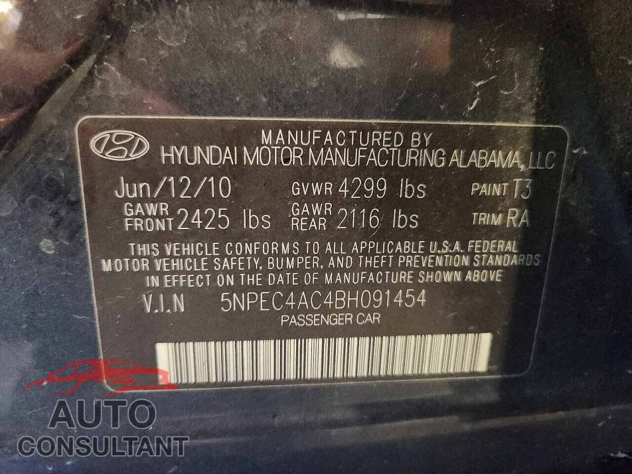 HYUNDAI SONATA 2011 - 5NPEC4AC4BH091454