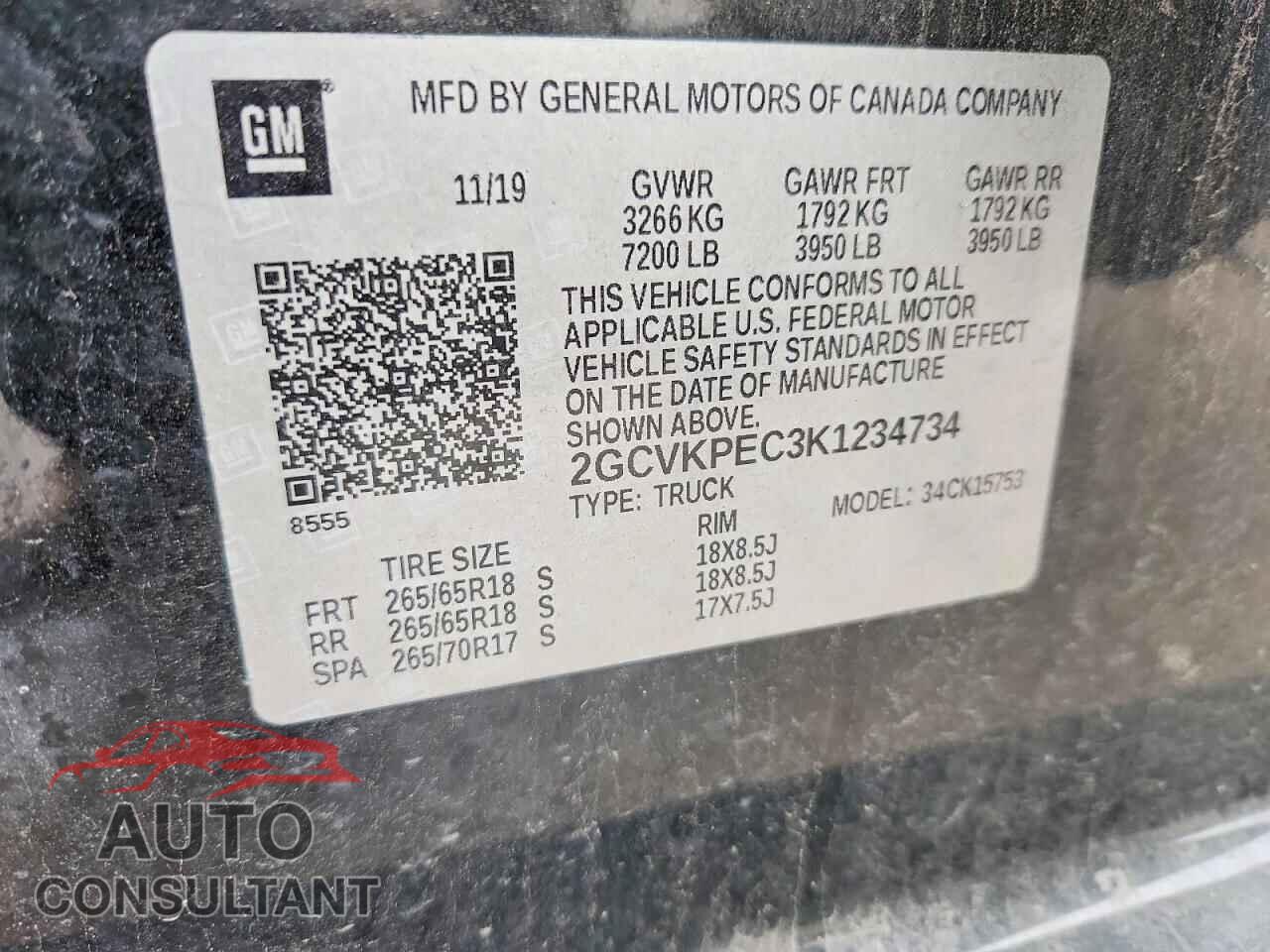 CHEVROLET SILVERADO 2019 - 2GCVKPEC3K1234734