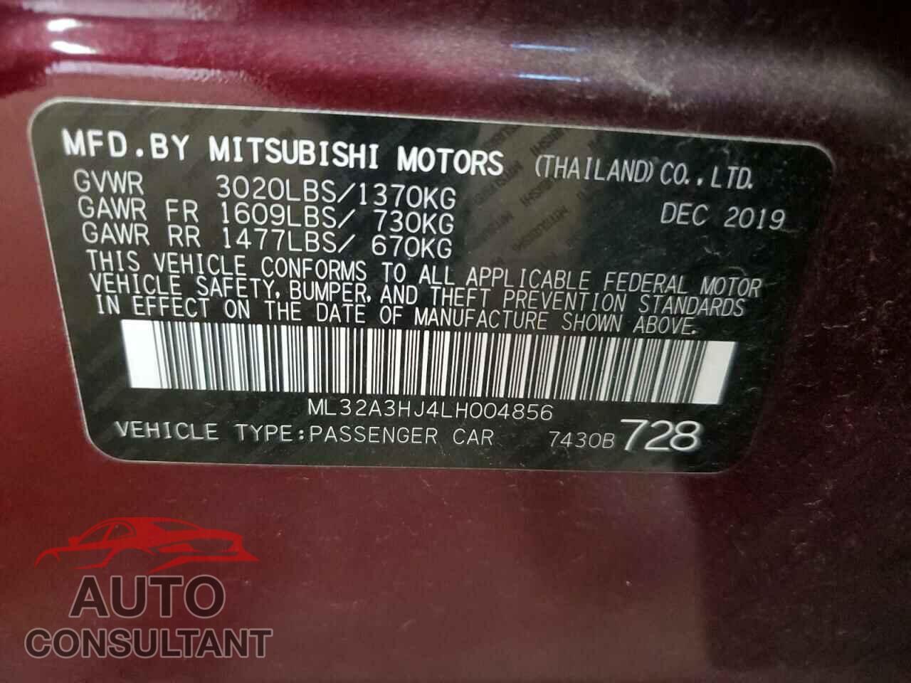 MITSUBISHI MIRAGE 2020 - ML32A3HJ4LH004856