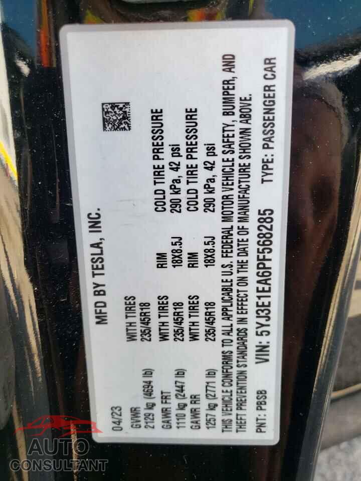 TESLA MODEL 3 2023 - 5YJ3E1EA6PF568285