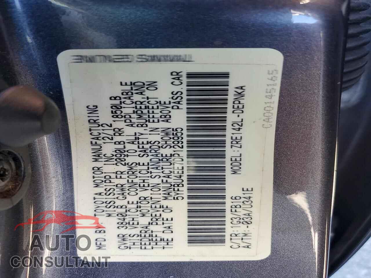 TOYOTA COROLLA 2013 - 5YFBU4EE7DP129955