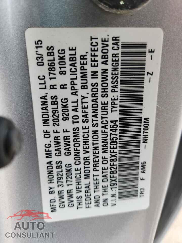 HONDA CIVIC 2015 - 19XFB2F8XFE057464
