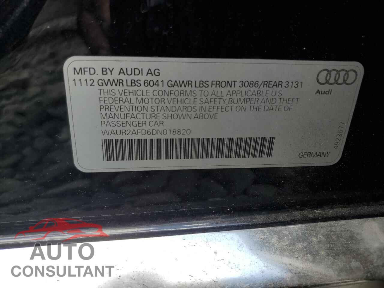 AUDI A8 2013 - WAUR2AFD6DN018820