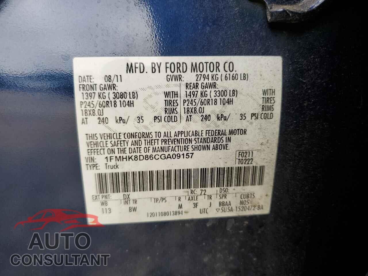 FORD EXPLORER 2012 - 1FMHK8D86CGA09157