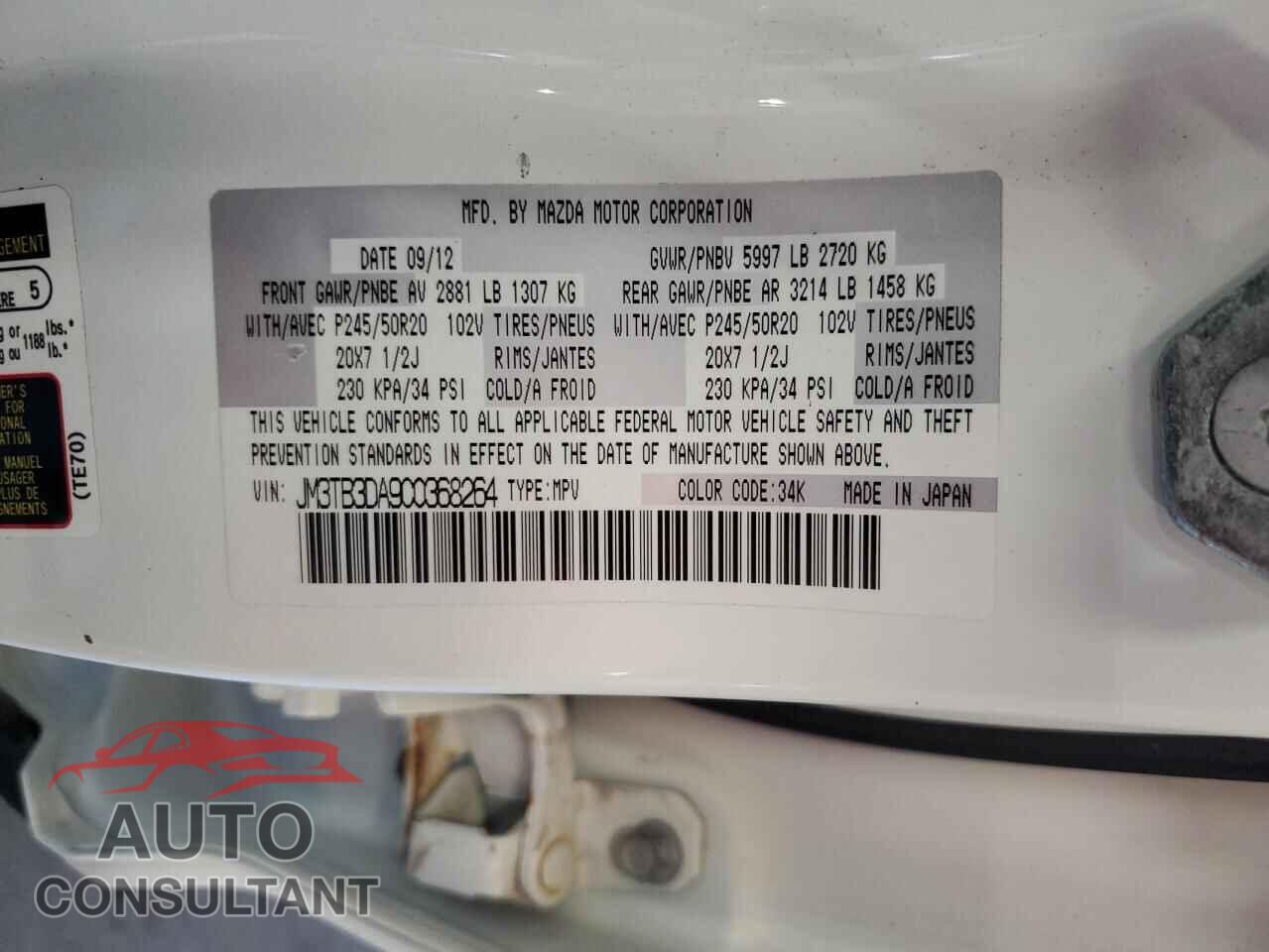 MAZDA CX-9 2012 - JM3TB3DA9C0368264