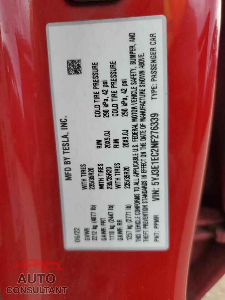 TESLA MODEL 3 2022 - 5YJ3E1EC2NF276339