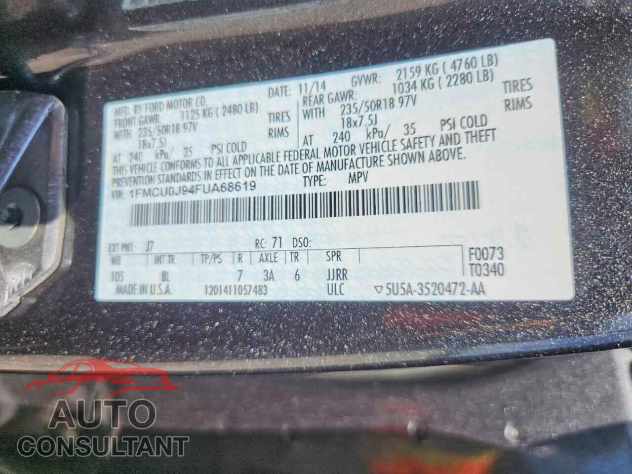 FORD ESCAPE 2015 - 1FMCU0J94FUA68619