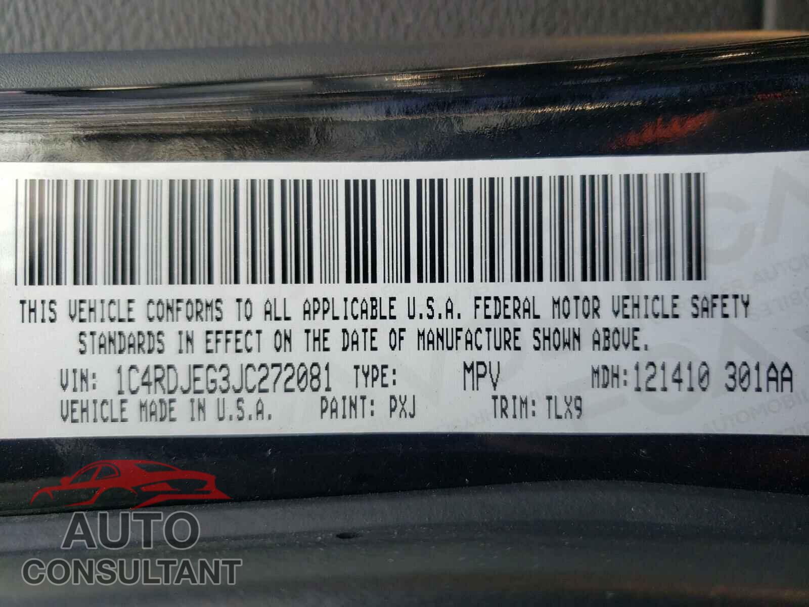 DODGE DURANGO 2018 - 1C4RDJEG3JC272081