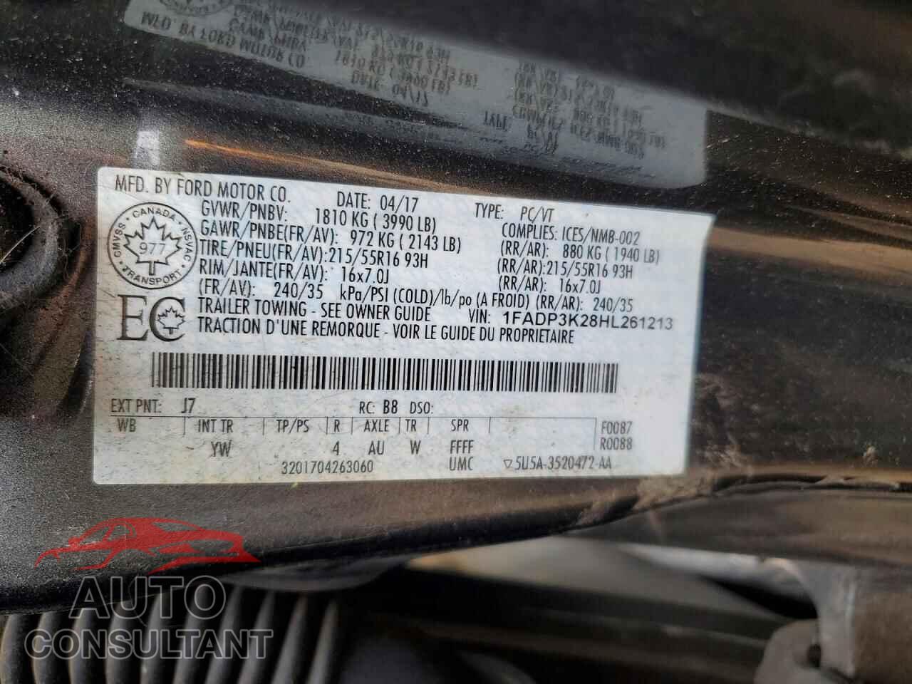FORD FOCUS 2017 - 1FADP3K28HL261213