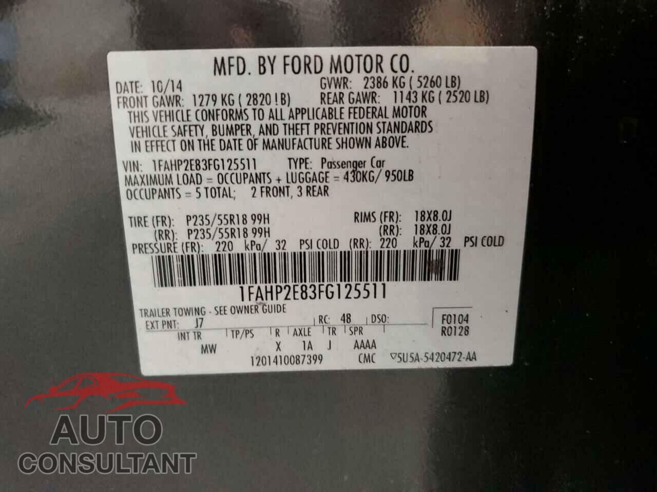 FORD TAURUS 2015 - 1FAHP2E83FG125511